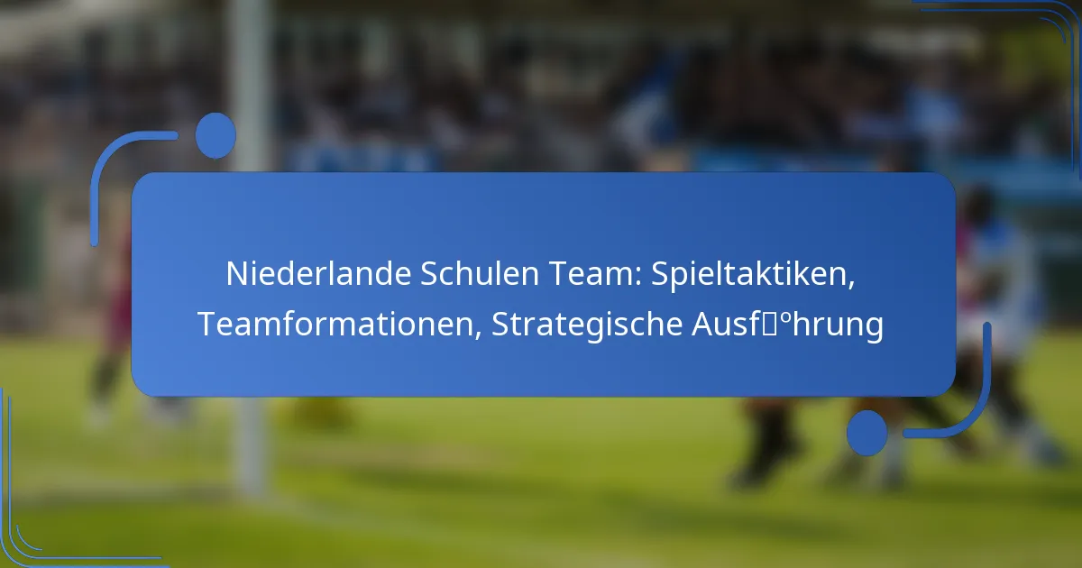 Niederlande Schulen Team: Spieltaktiken, Teamformationen, Strategische Ausführung