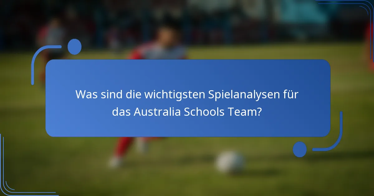 Was sind die wichtigsten Spielanalysen für das Australia Schools Team?