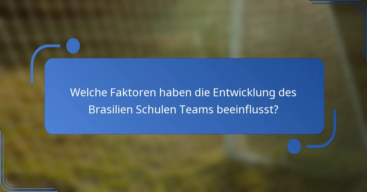Welche Faktoren haben die Entwicklung des Brasilien Schulen Teams beeinflusst?
