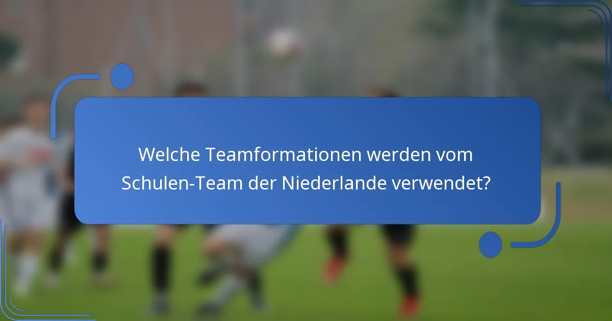 Welche Teamformationen werden vom Schulen-Team der Niederlande verwendet?