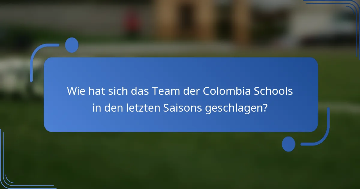 Wie hat sich das Team der Colombia Schools in den letzten Saisons geschlagen?